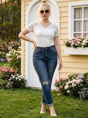 NWT Arizona Jean Co Distressed Curvy Mom Jeans ~5